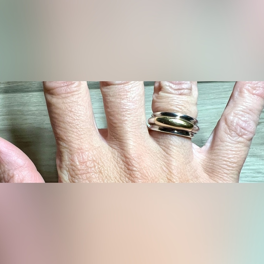 Vintage Designer Ilias Lalaounis Sterling Silver & 14K Gold Band Ring, Size 6.5 - Picture 9 of 11